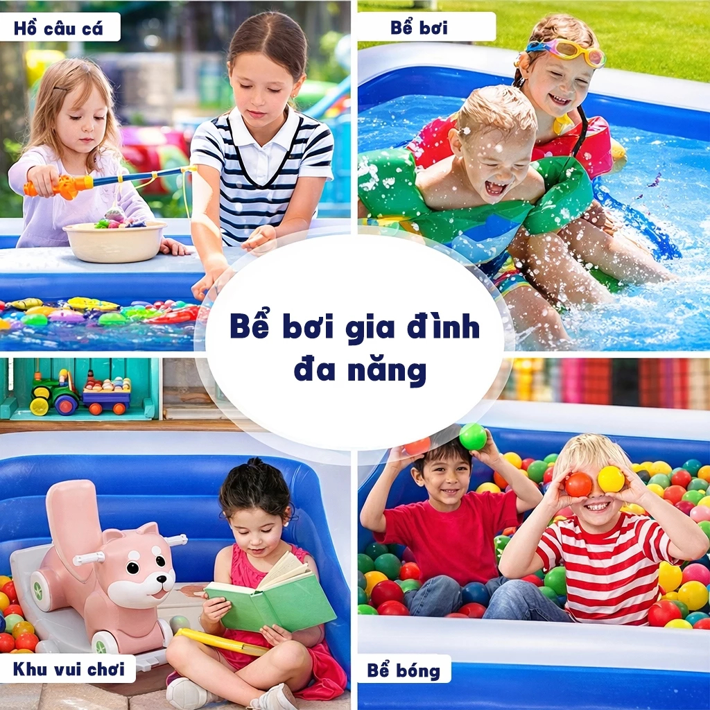 Bể bơi cho bé Beige, Vật liệu dày, chống thấm dày, Thiết kế gấp gọn,hồ bơi cho bé tại nhà