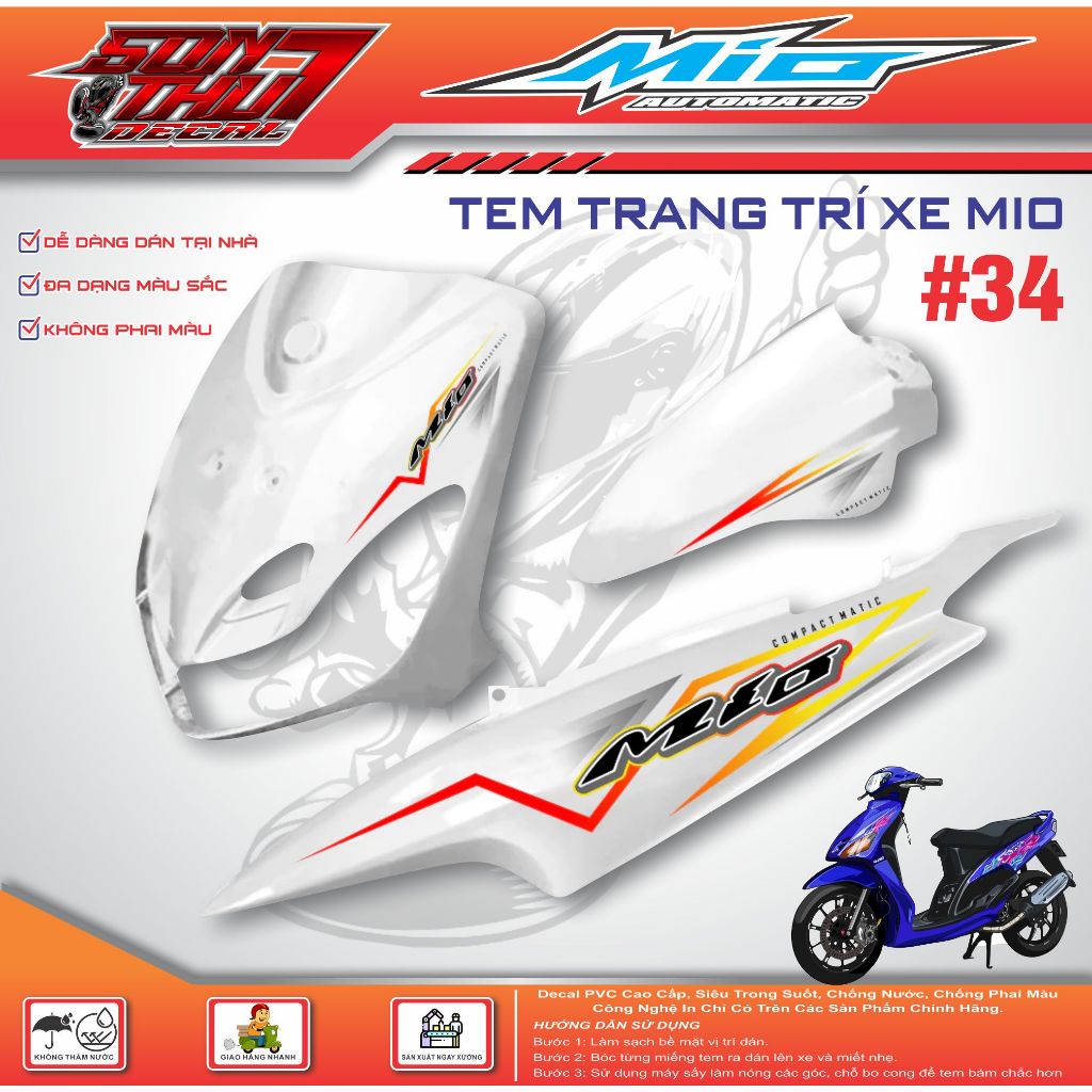 TEM XE MIO SPORT #34 (CHẤT LƯỢNG CAO - SẮC NÉT - KHÔNG PHAI MÀU)