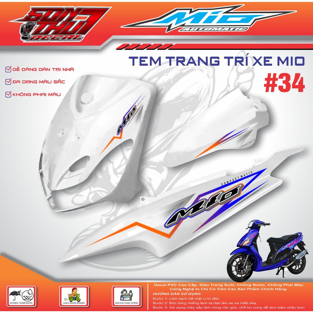 TEM XE MIO SPORT #34 (CHẤT LƯỢNG CAO - SẮC NÉT - KHÔNG PHAI MÀU)