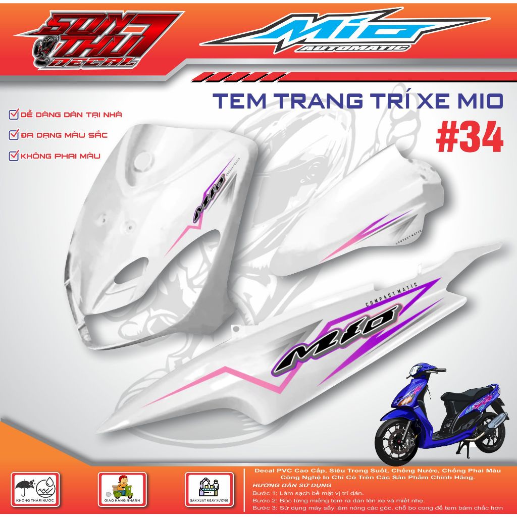 TEM XE MIO SPORT #34 (CHẤT LƯỢNG CAO - SẮC NÉT - KHÔNG PHAI MÀU)