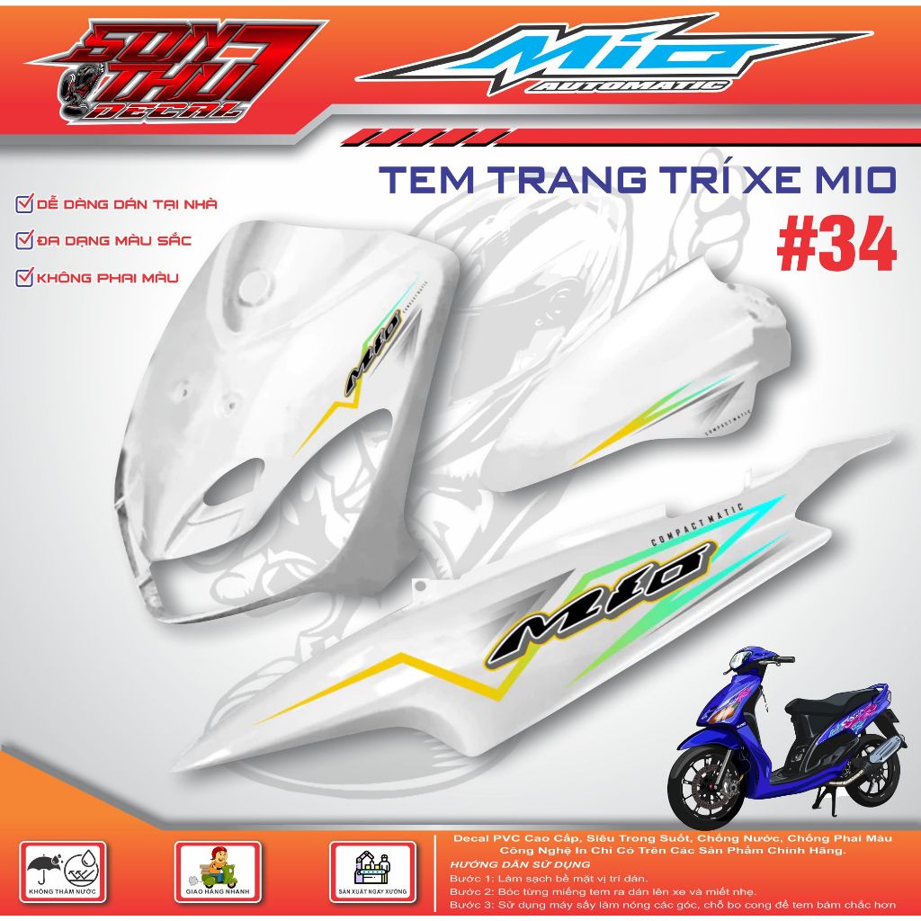 TEM XE MIO SPORT #34 (CHẤT LƯỢNG CAO - SẮC NÉT - KHÔNG PHAI MÀU)