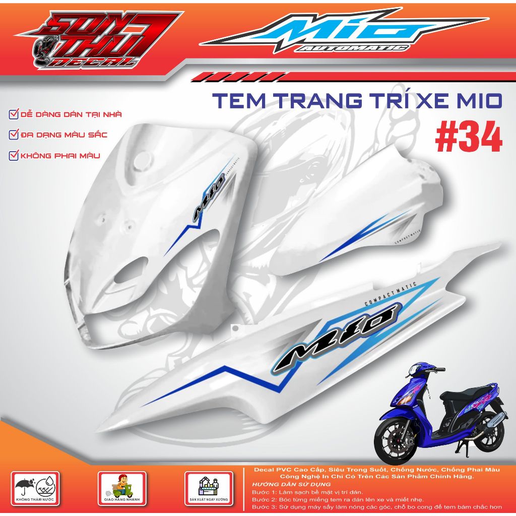 TEM XE MIO SPORT #34 (CHẤT LƯỢNG CAO - SẮC NÉT - KHÔNG PHAI MÀU)