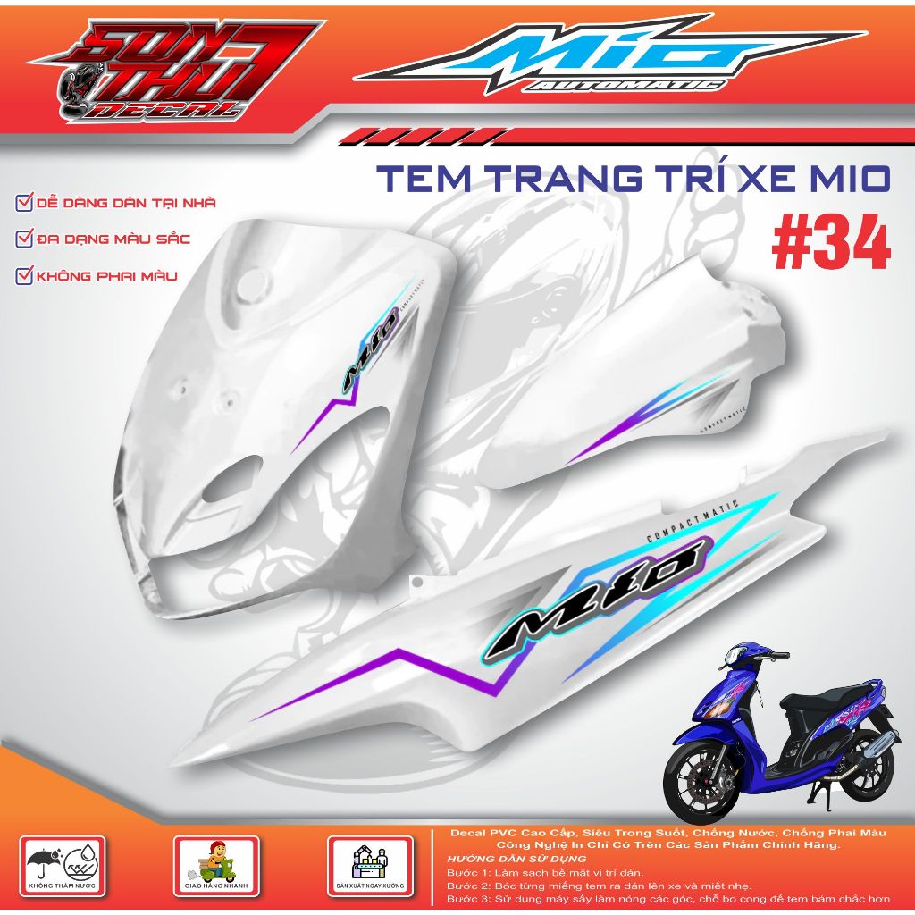 TEM XE MIO SPORT #34 (CHẤT LƯỢNG CAO - SẮC NÉT - KHÔNG PHAI MÀU)