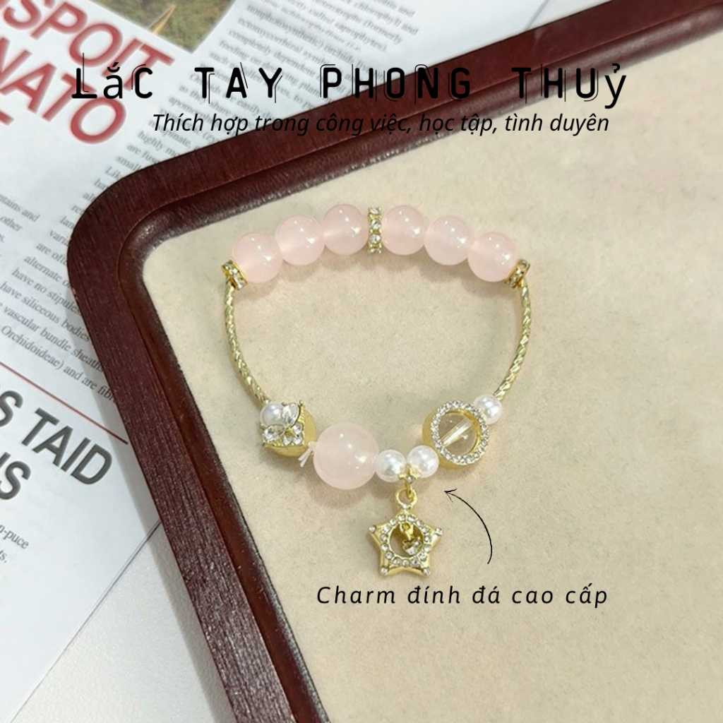 Lắc tay nữ phong thuỷ đá hồng, vòng tay nữ ngôi sao may mắn hợp kim cao cấp Imoon Jewelry