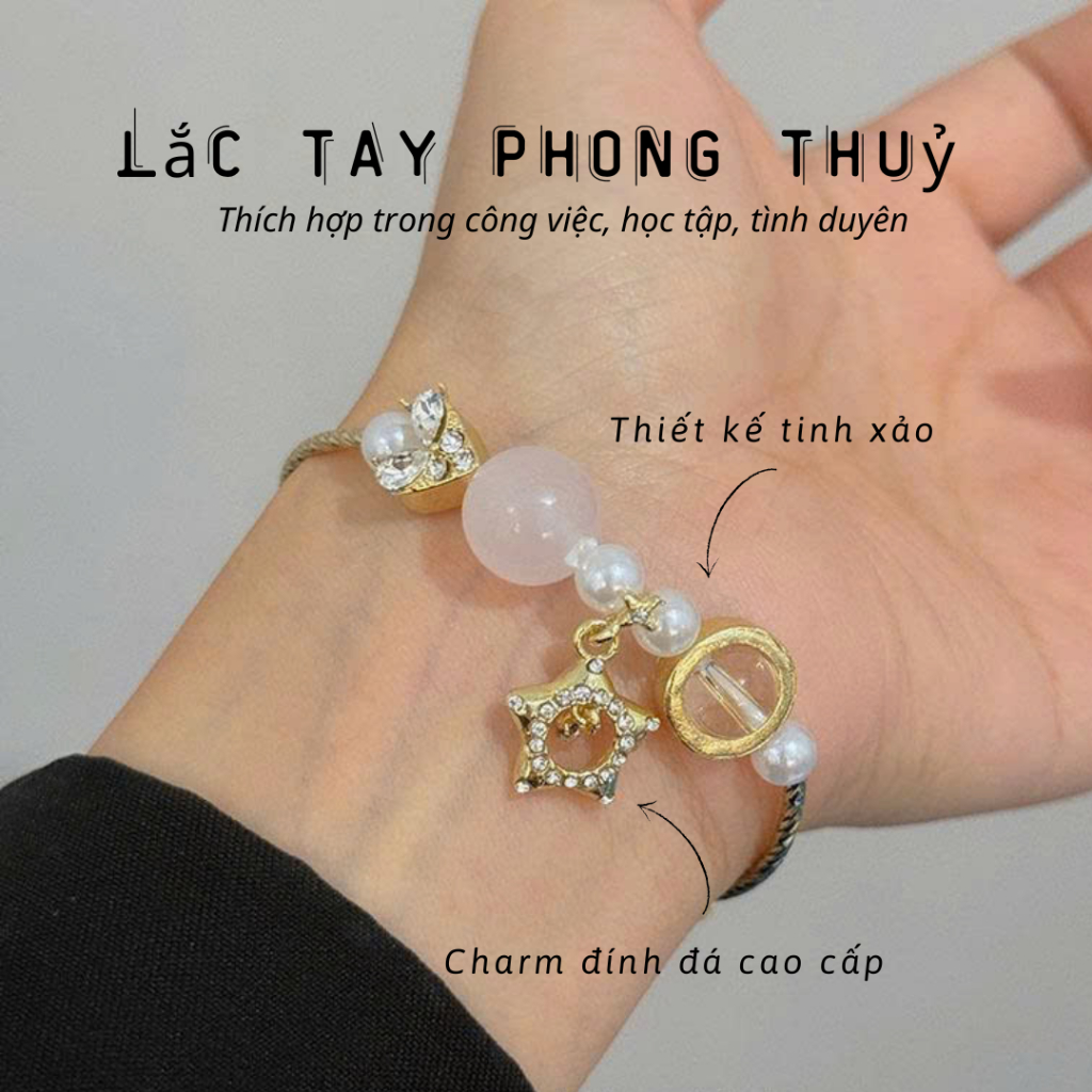 Lắc tay nữ phong thuỷ đá hồng, vòng tay nữ ngôi sao may mắn hợp kim cao cấp Imoon Jewelry