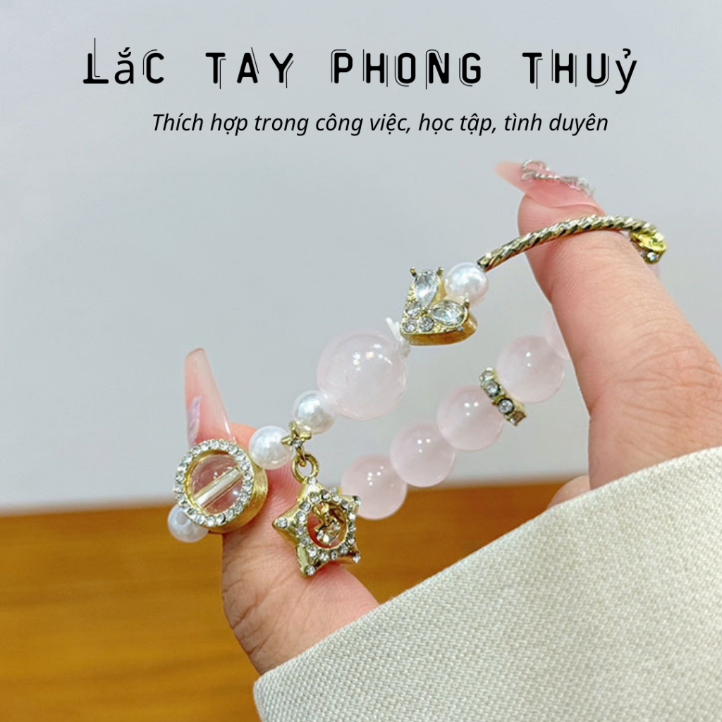 Lắc tay nữ phong thuỷ đá hồng, vòng tay nữ ngôi sao may mắn hợp kim cao cấp Imoon Jewelry