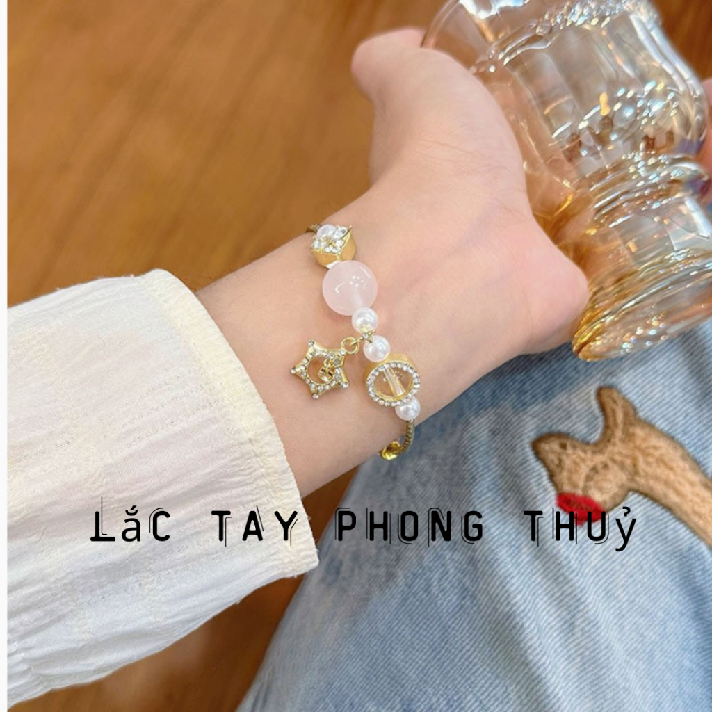 Lắc tay nữ phong thuỷ đá hồng, vòng tay nữ ngôi sao may mắn hợp kim cao cấp Imoon Jewelry