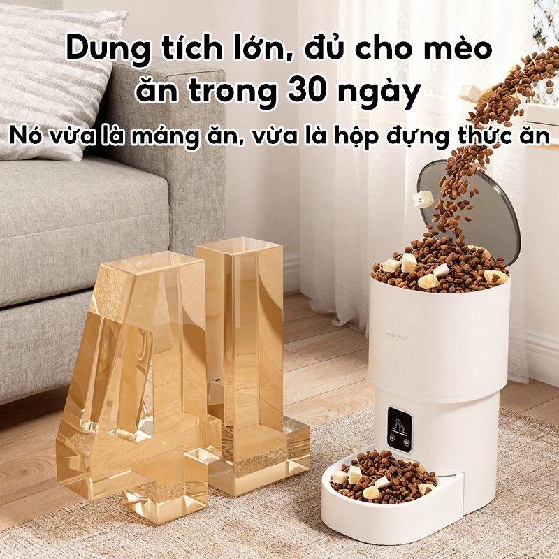 Bát đơn 5L WiFi Máy cho mèo ăn tự động thông minh cho thú cưng chó mèo Hẹn giờ và định lượng