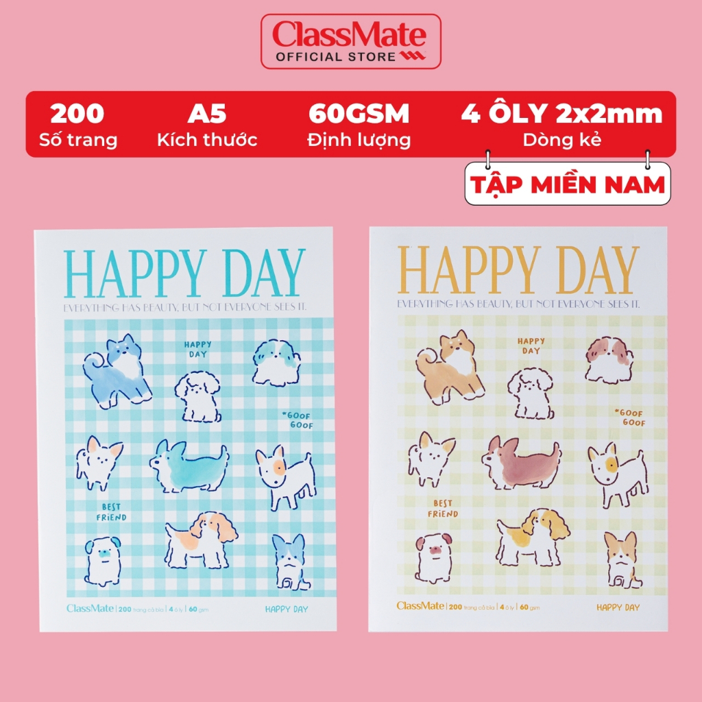 Tập Học Sinh Miền Nam 200 Trang Classmate Vở 4 ÔLy 60gsm A5 Vở 4 ÔLi 2x2mm Vở Học Sinh Cấp 1 Tập Viết Ghi Bài NA5-20-021
