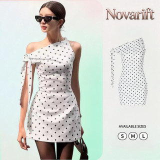 Nova - Váy đi tiệc lệch vai chấm bi buộc dây - Dotie Dress