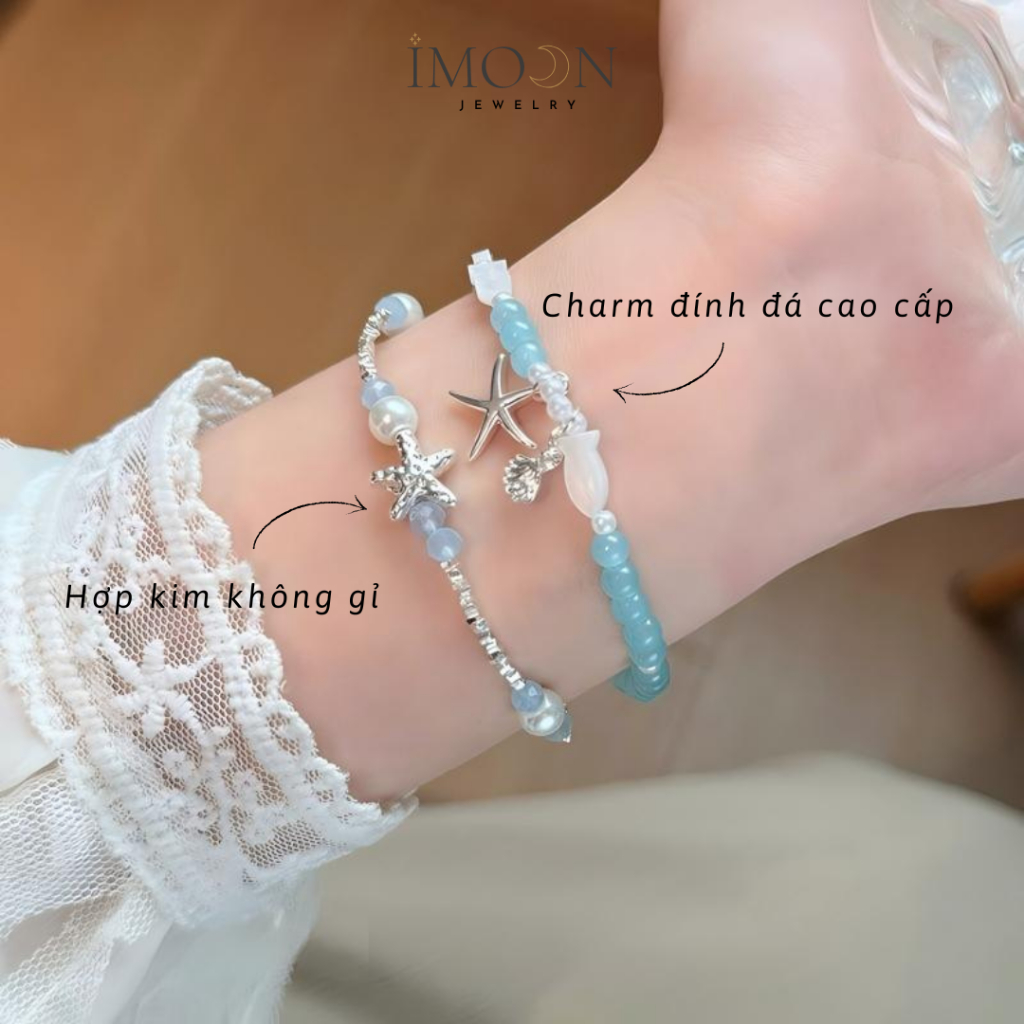 Lắc tay nữ sao biển đính đá cao cấp, Vòng tay nữ Starfish hợp kim không gỉ Imoon Jewelry