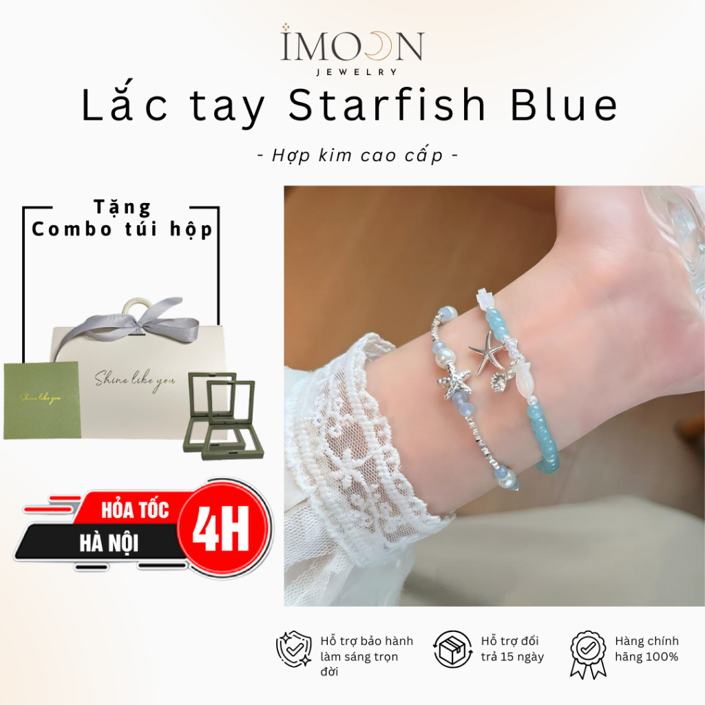 Lắc tay nữ sao biển đính đá cao cấp, Vòng tay nữ Starfish hợp kim không gỉ Imoon Jewelry