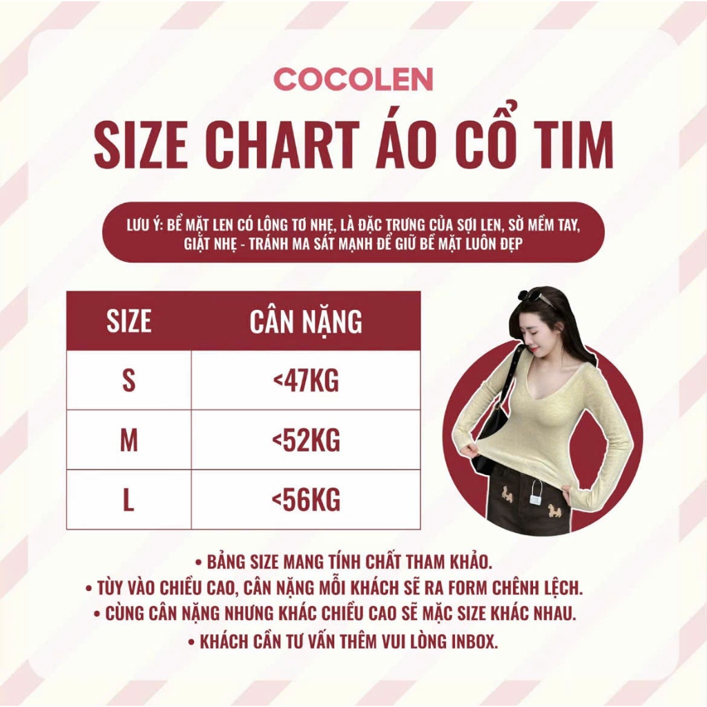 Áo Cổ Tim COCOLEN - Chất Liệu Cotton Sợi Muối Tiêu - Form Ôm Tôn Dáng - Cố Tim Gợi Cảm A067