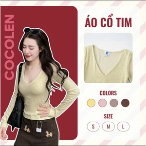 Áo Cổ Tim COCOLEN - Chất Liệu Cotton Sợi Muối Tiêu - Form Ôm Tôn Dáng - Cố Tim Gợi Cảm A067
