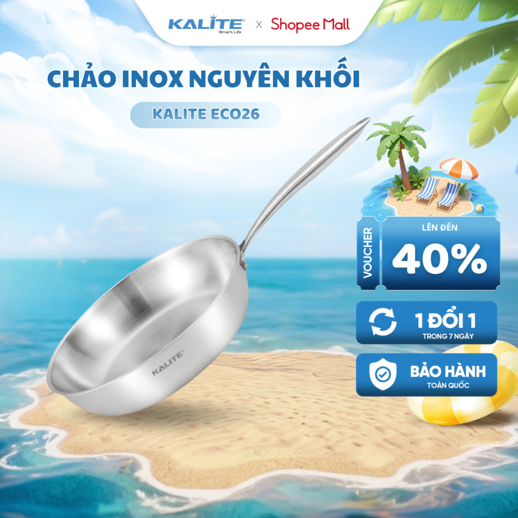 CHẢO NGUYÊN KHỐI] Chảo Rán Inox Chống Dính Tự Thân KALITE ECO 26cm
