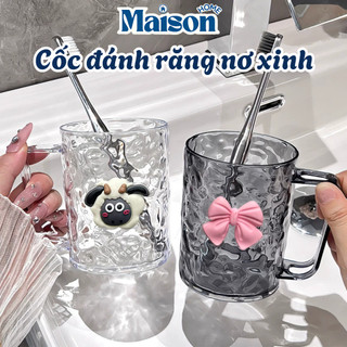 Cốc Đánh Răng Vân Kim Cương Trong Suốt 2in1 MAISON, Ly Súc Miệng Kèm Đựng Bàn Chải Tiện Lợi