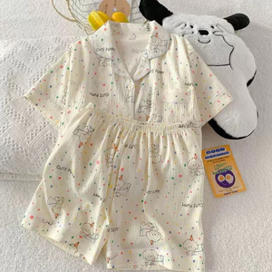 Bộ pyjama Cute cuppy (cộc tay) đũi bông mây phong cách Hàn Quốc