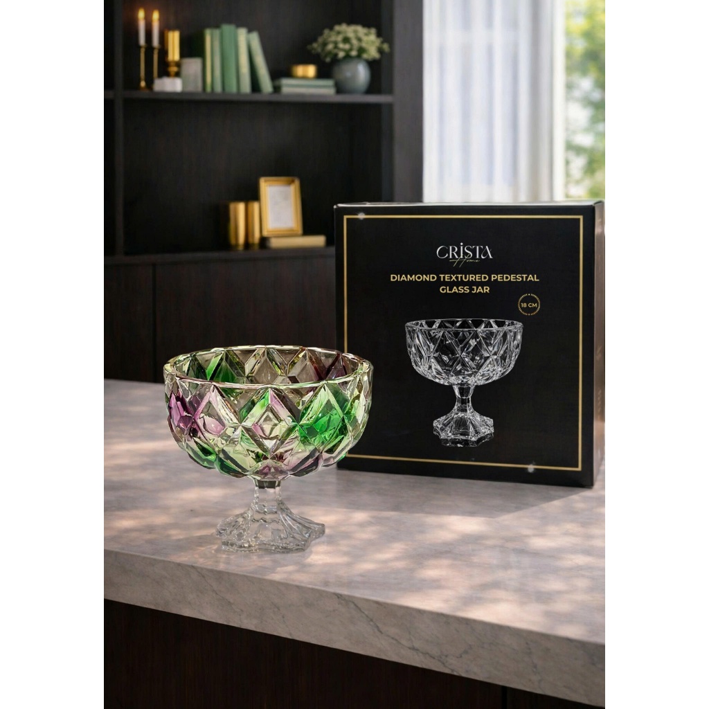HŨ CHÂN BỒNG THỦY TINH VÂN KIM CƯƠNG 18CM  CRISTA HOME CAO CẤP - 60251