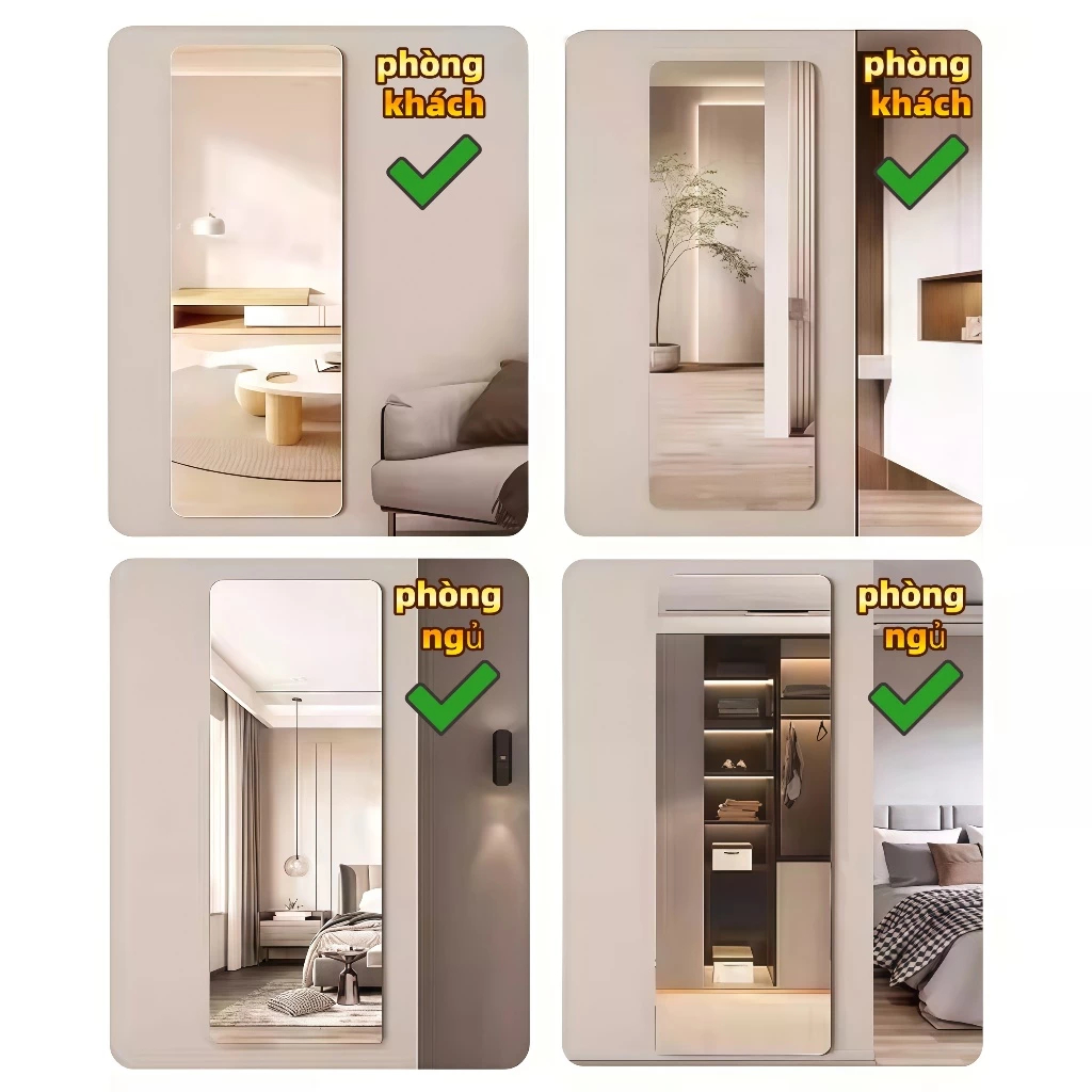 Gương acrylic chống vỡ tự dính nhiều kiểu dáng và kích thước