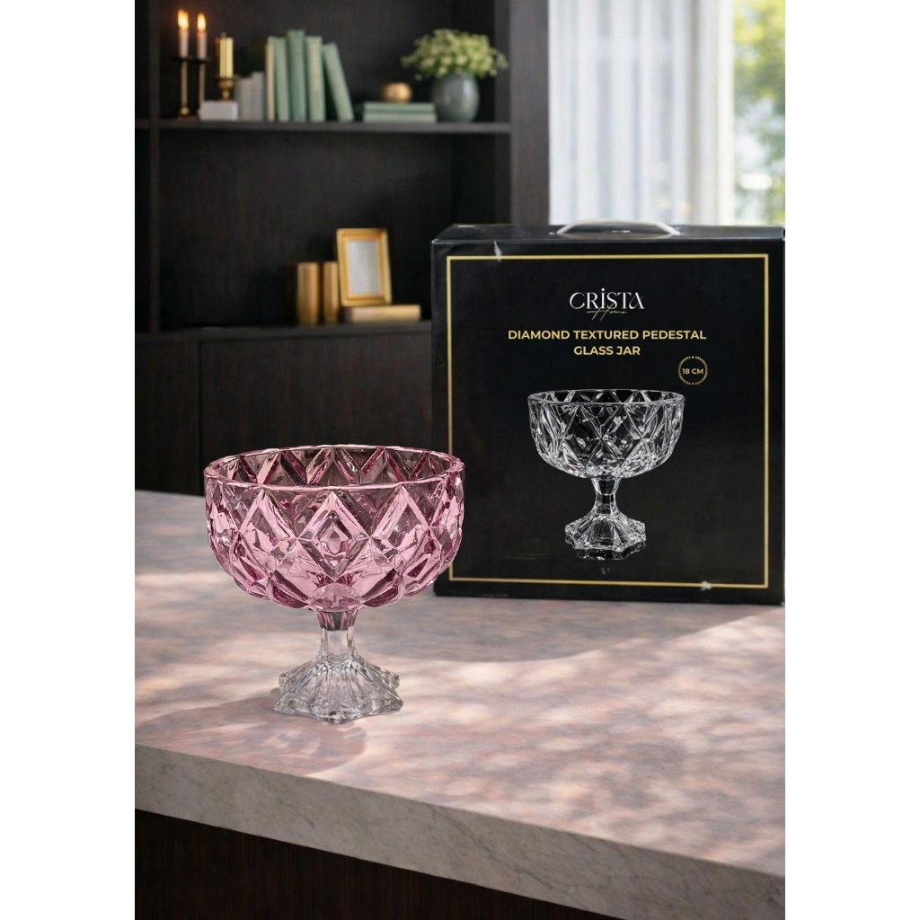 HŨ CHÂN BỒNG THỦY TINH VÂN KIM CƯƠNG 18CM  CRISTA HOME CAO CẤP - 60251