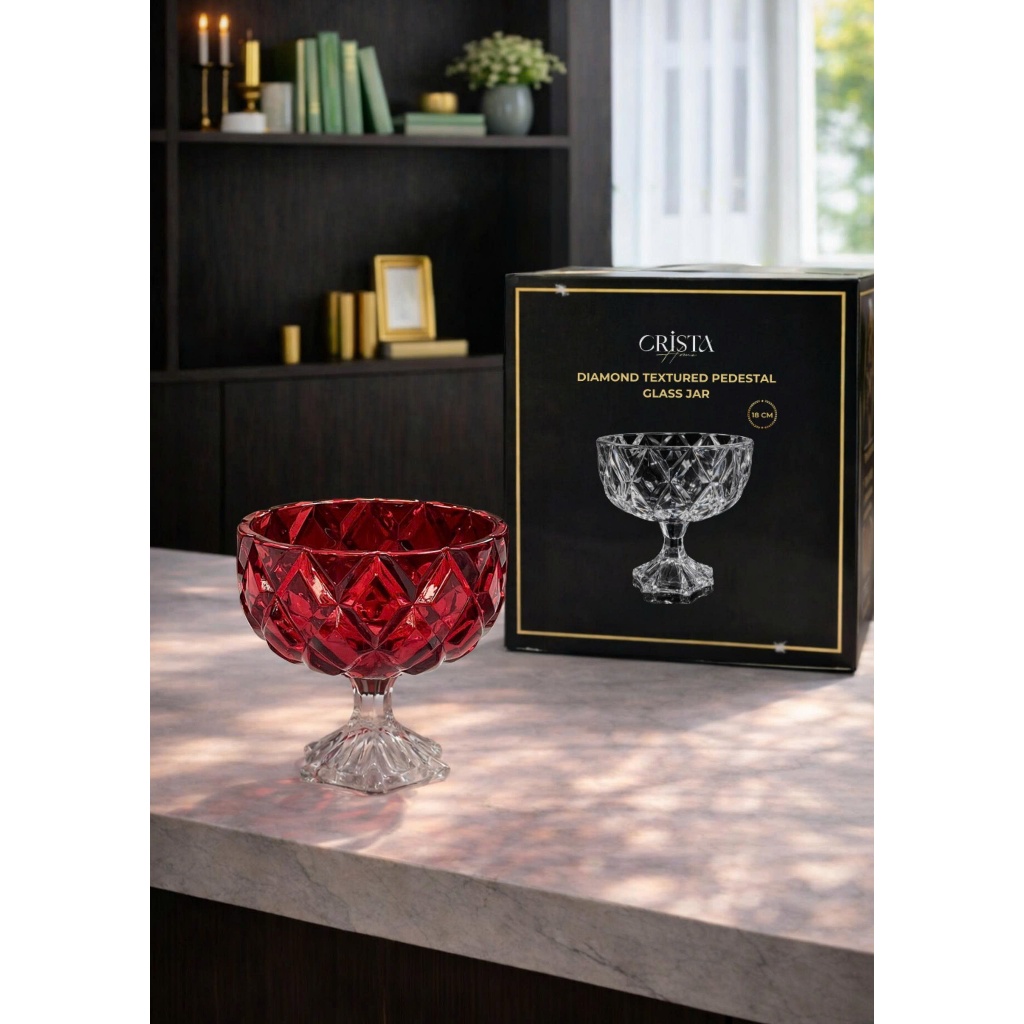 HŨ CHÂN BỒNG THỦY TINH VÂN KIM CƯƠNG 18CM  CRISTA HOME CAO CẤP - 60251