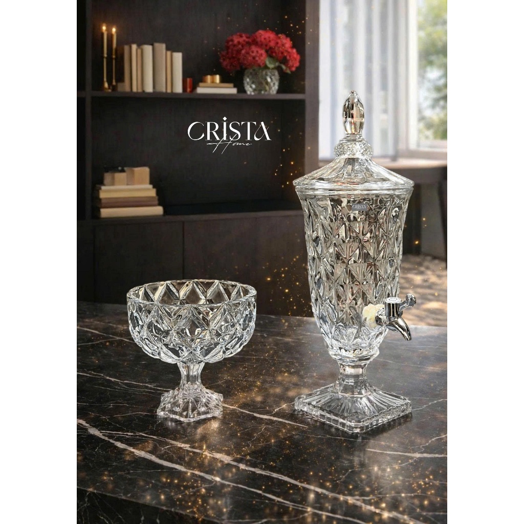Bộ hũ bình cốc Vân Caro Trắng Crista Home 350ml Cao Cấp
