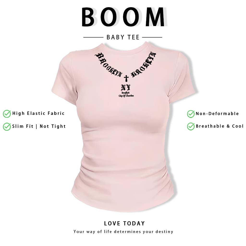 BOOM Áo Baby Tee Nữ Cotton Ôm Body-Áo Thun Ngắn Tay Y2K In Hình PhongCách Mùa Hè, Cổ Tròn Hàng Đầucách hàn quốc phong#63