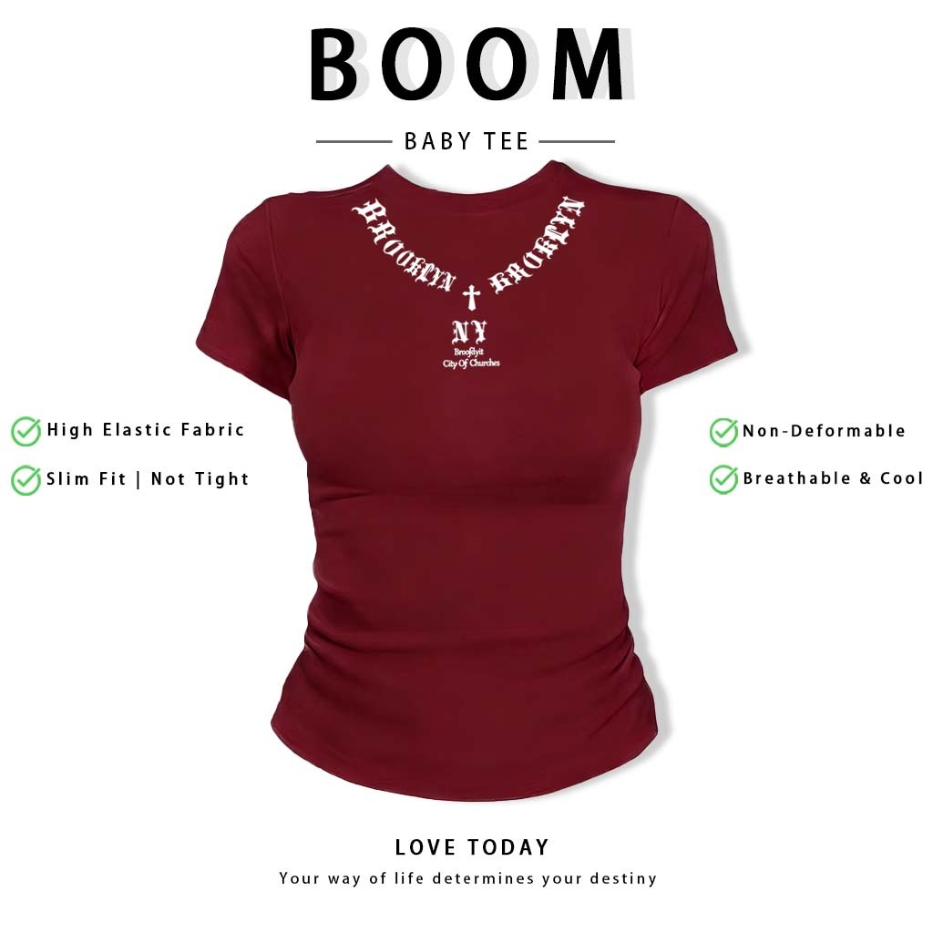 BOOM Áo Baby Tee Nữ Cotton Ôm Body-Áo Thun Ngắn Tay Y2K In Hình PhongCách Mùa Hè, Cổ Tròn Hàng Đầucách hàn quốc phong#63