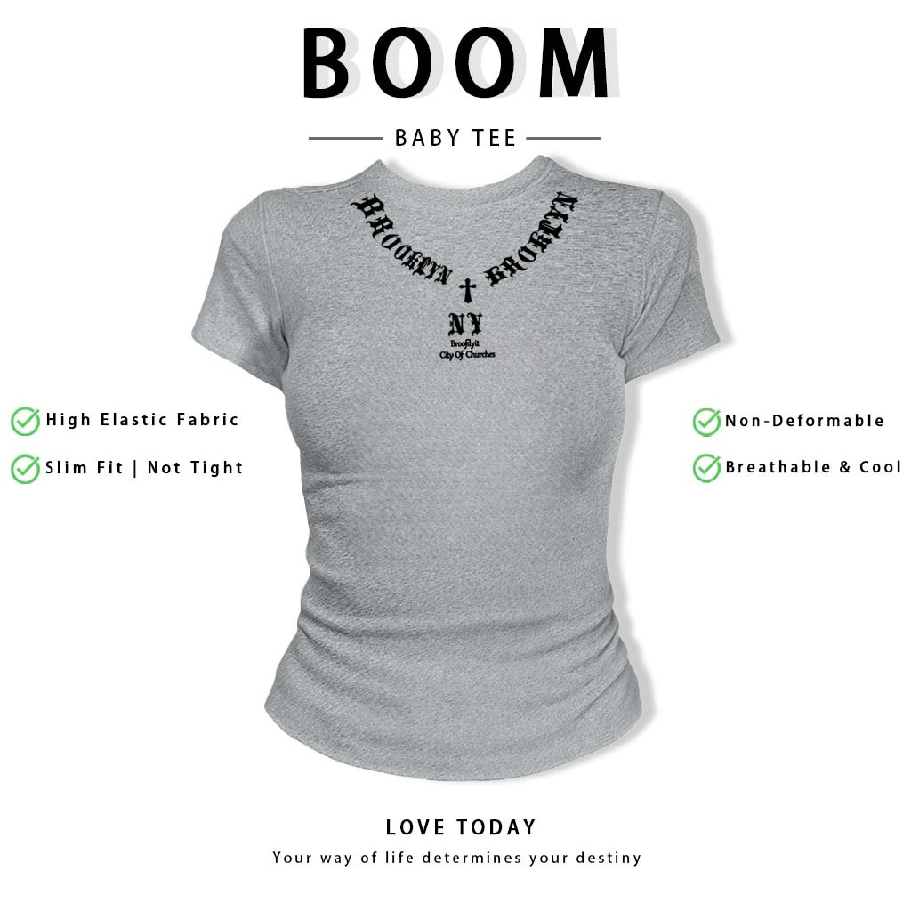 BOOM Áo Baby Tee Nữ Cotton Ôm Body-Áo Thun Ngắn Tay Y2K In Hình PhongCách Mùa Hè, Cổ Tròn Hàng Đầucách hàn quốc phong#63