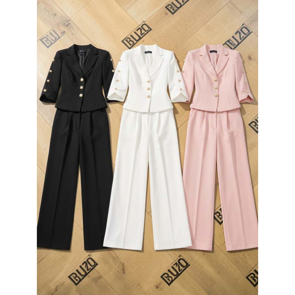 SET VEST TAY LỠ ĐÍNH NÚT SANG TRỌNG 008