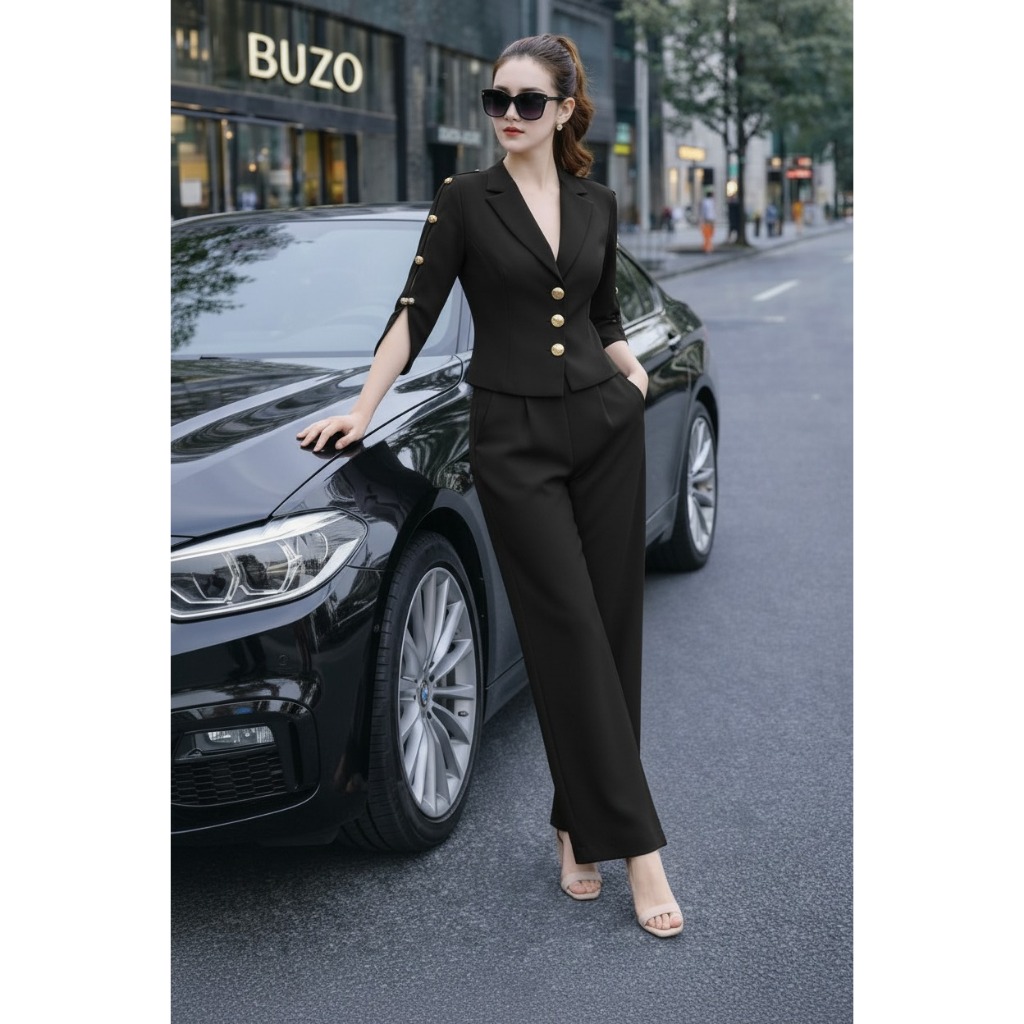 SET VEST TAY LỠ ĐÍNH NÚT SANG TRỌNG 008