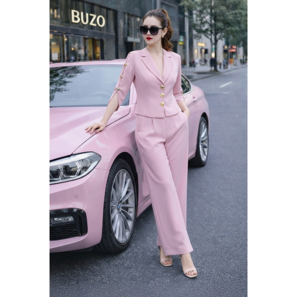 SET VEST TAY LỠ ĐÍNH NÚT SANG TRỌNG 008