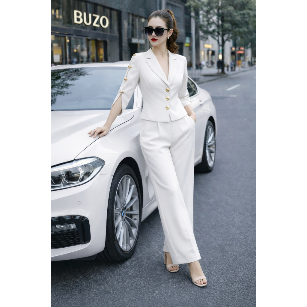 SET VEST TAY LỠ ĐÍNH NÚT SANG TRỌNG 008