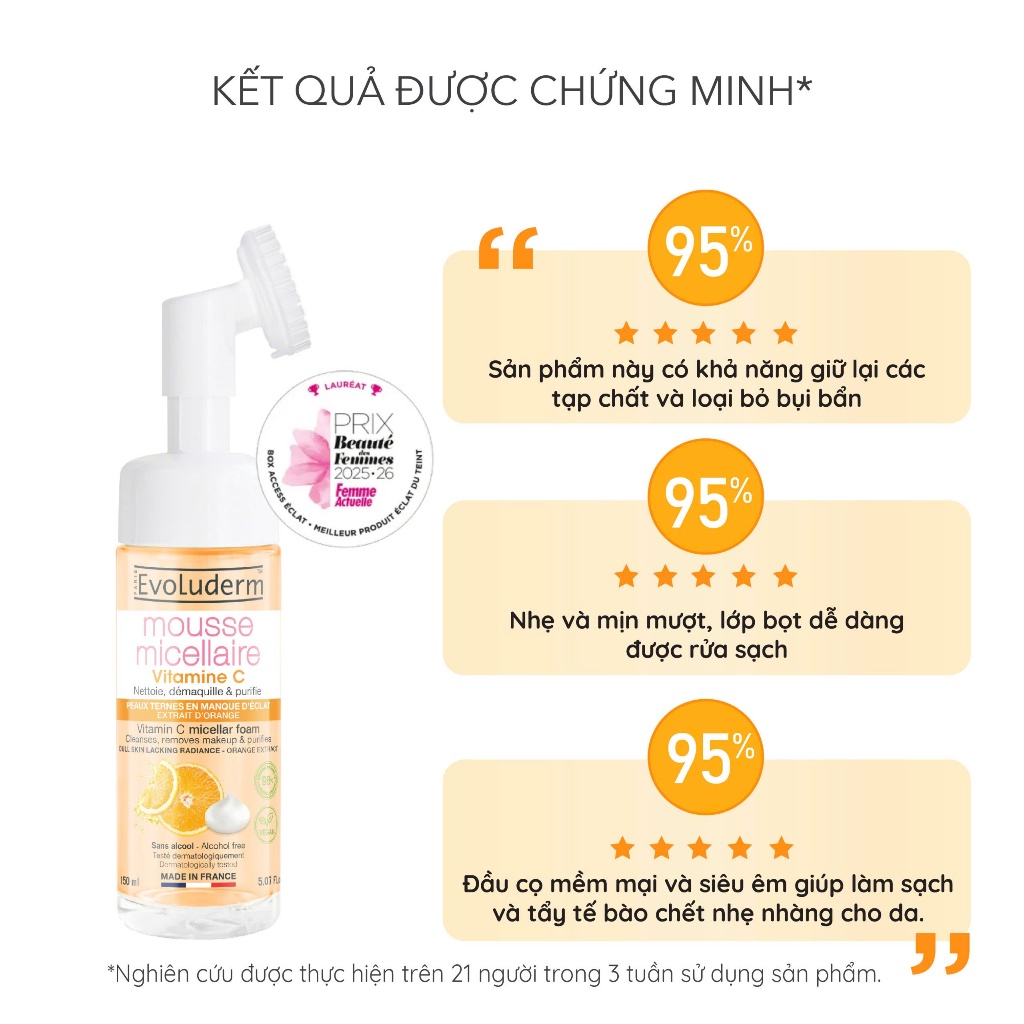 [Live] Sữa rửa mặt tạo bọt EVOLUDERM VITAMIN C MICELLAR FOAM giúp làm sạch bụi bẩn trên da 150ml