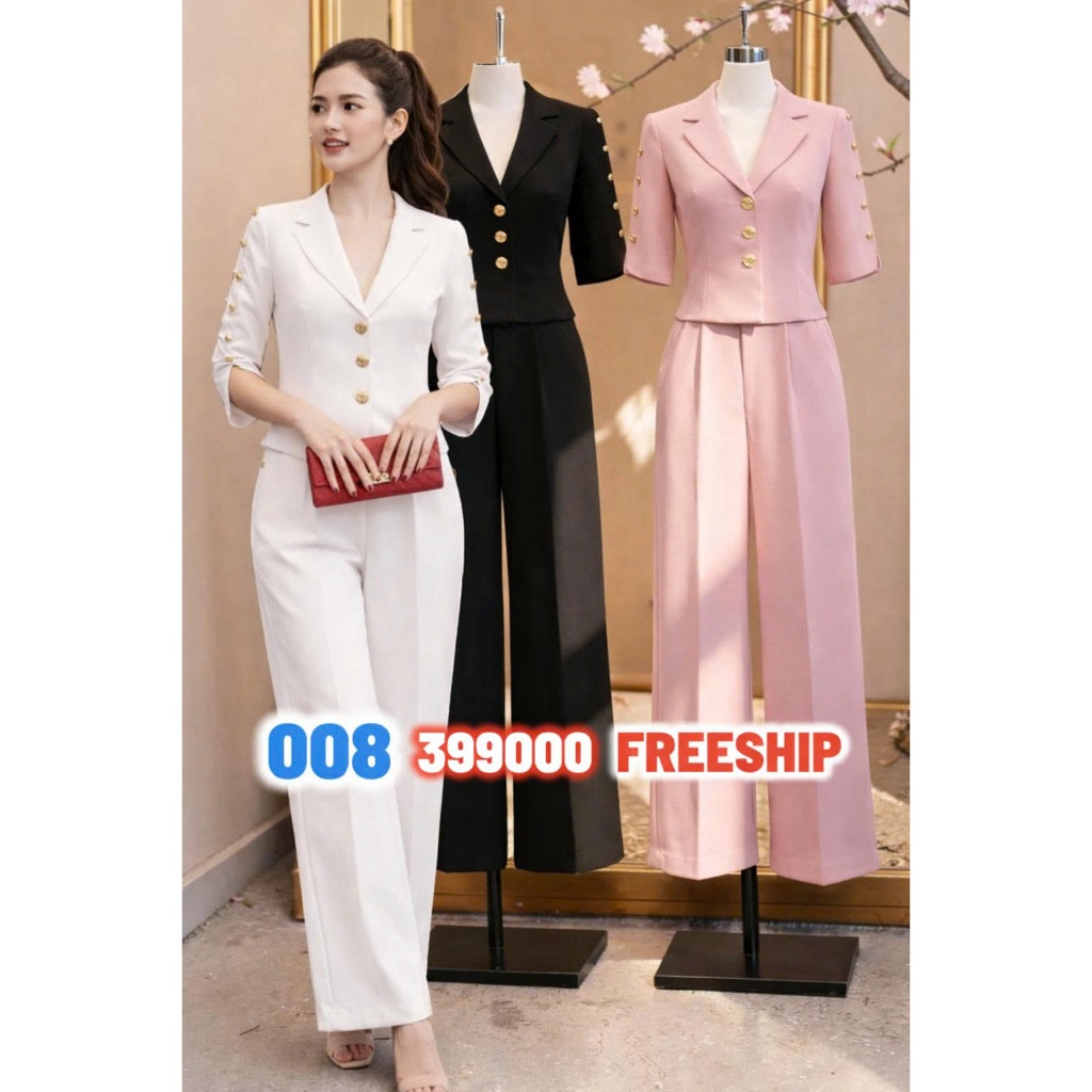 SET VEST TAY LỠ ĐÍNH NÚT SANG TRỌNG 008