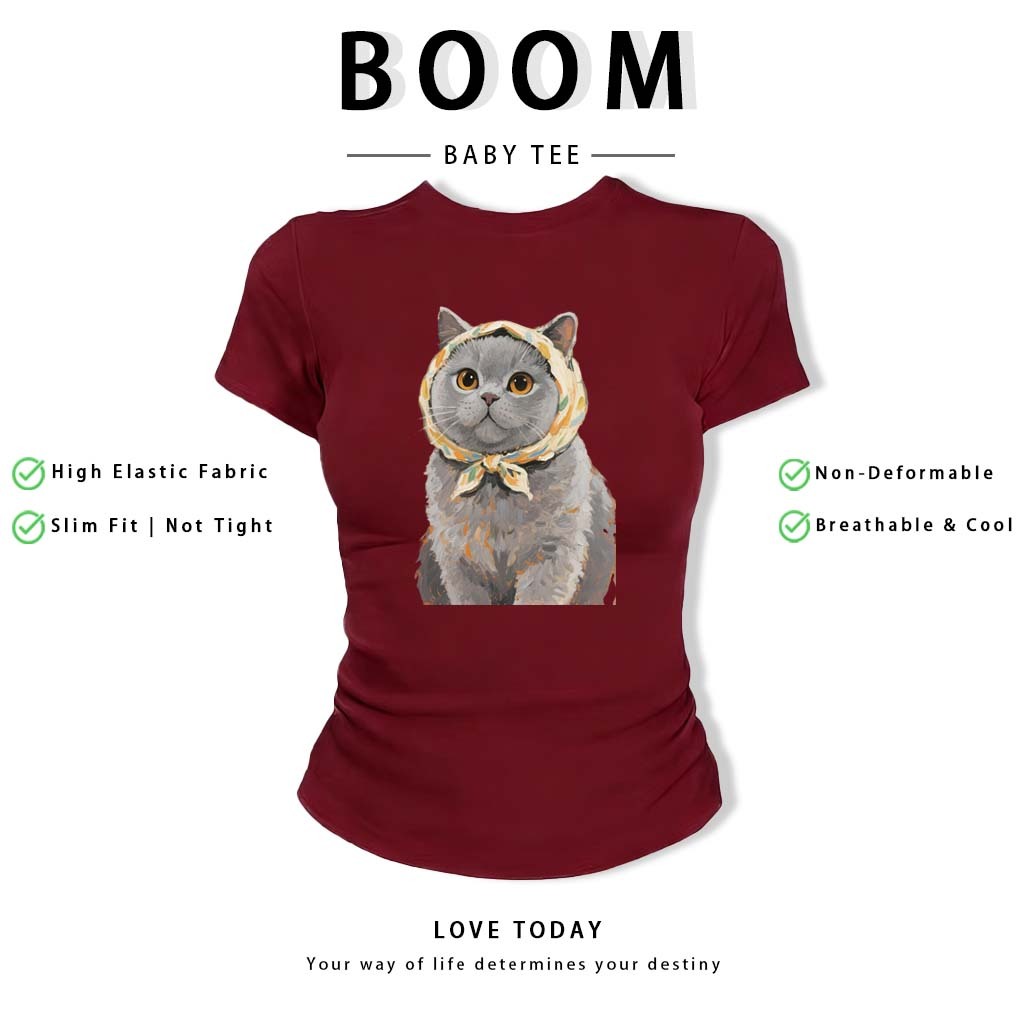 BOOM Áo Baby Tee Nữ Cotton Ôm Body-Áo Thun Ngắn Tay Y2K In Hình PhongCách Mùa Hè, Cổ Tròn Hàng Đầucách hàn quốc phong#64