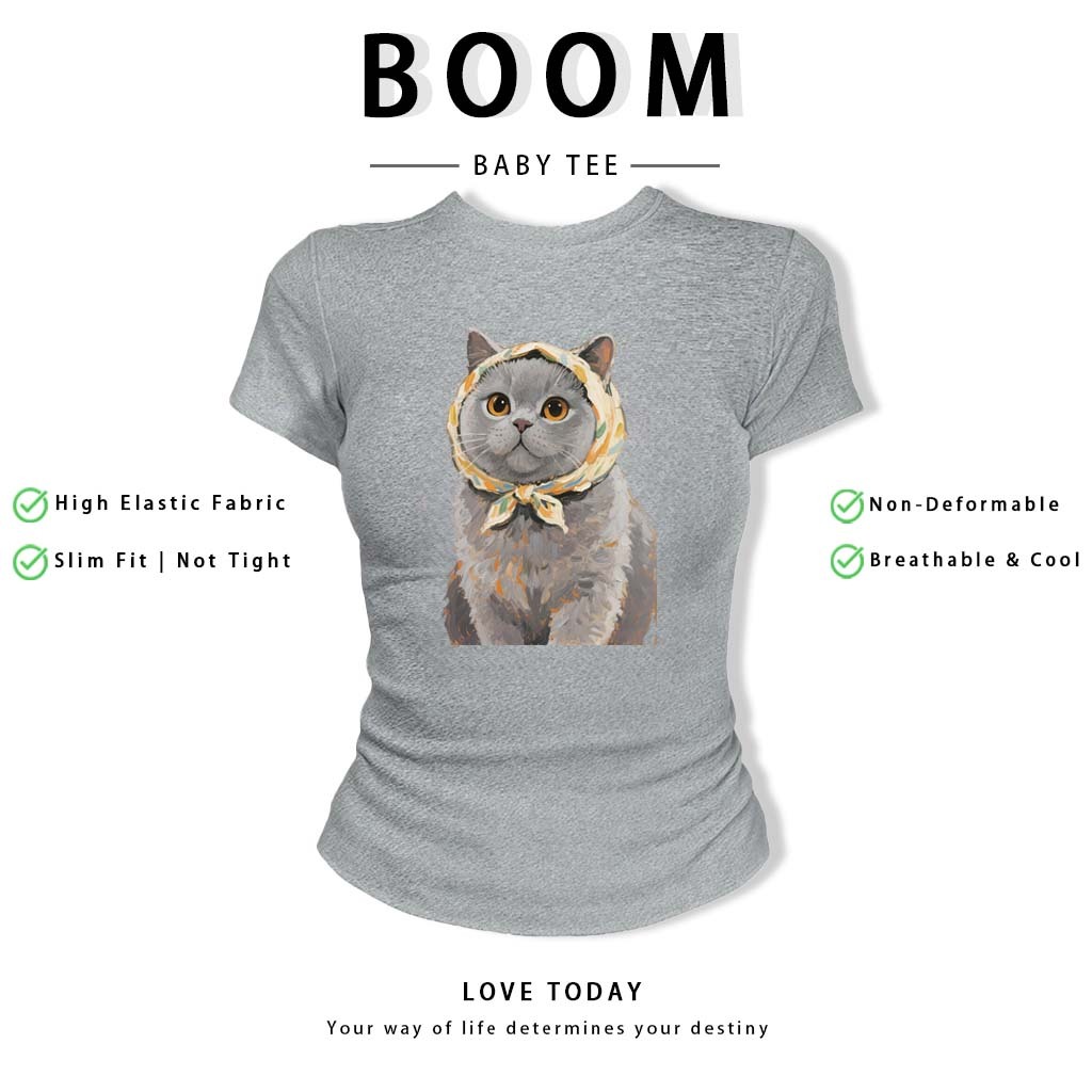 BOOM Áo Baby Tee Nữ Cotton Ôm Body-Áo Thun Ngắn Tay Y2K In Hình PhongCách Mùa Hè, Cổ Tròn Hàng Đầucách hàn quốc phong#64