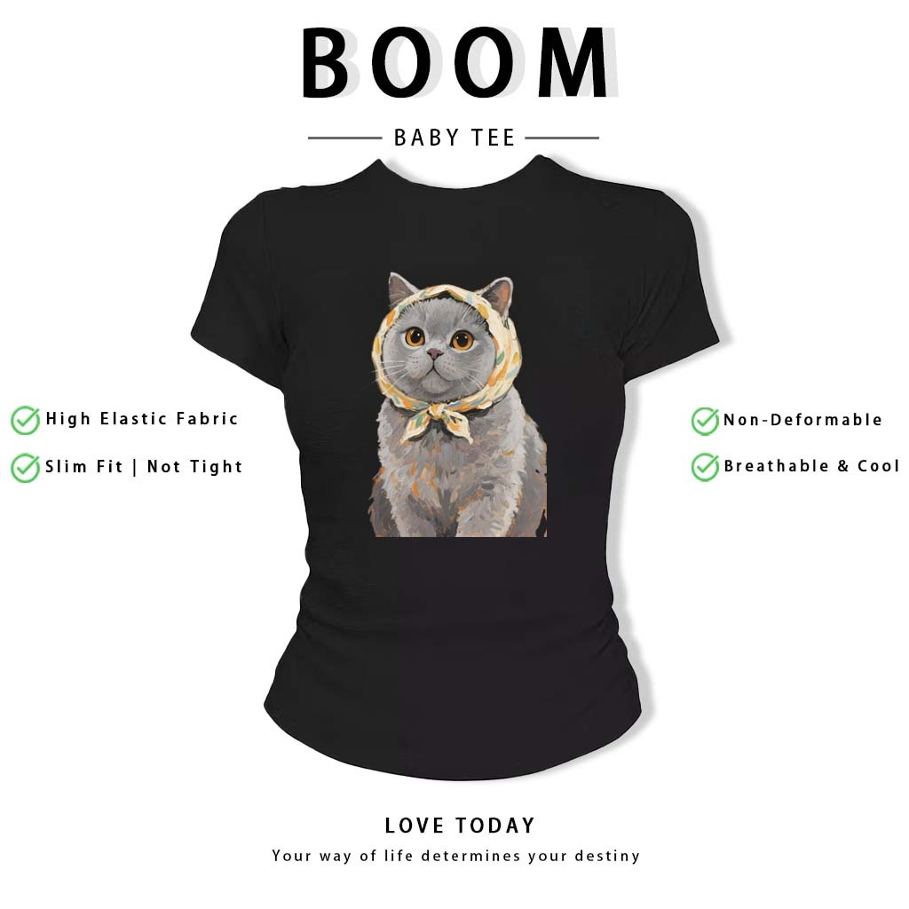 BOOM Áo Baby Tee Nữ Cotton Ôm Body-Áo Thun Ngắn Tay Y2K In Hình PhongCách Mùa Hè, Cổ Tròn Hàng Đầucách hàn quốc phong#64