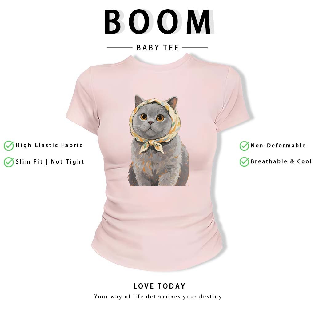 BOOM Áo Baby Tee Nữ Cotton Ôm Body-Áo Thun Ngắn Tay Y2K In Hình PhongCách Mùa Hè, Cổ Tròn Hàng Đầucách hàn quốc phong#64