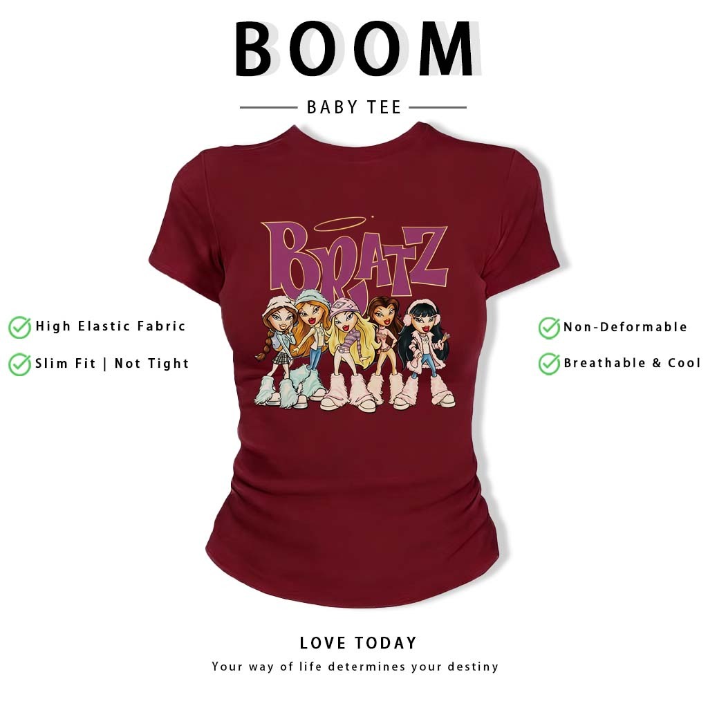 BOOM Áo Baby Tee Nữ Cotton Ôm Body-Áo Thun Ngắn Tay Y2K In Hình PhongCách Mùa Hè, Cổ Tròn Hàng Đầucách hàn quốc phong#65