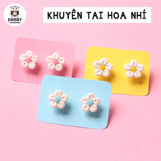 Khuyên tai hoa nhí - Đất sét nung Polymer Clay, Thép không gỉ