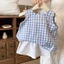 Set Hè Bé Gái Áo Kiều Kẻ Xanh Nhạt Sát Nách Kiểu (Chun)Phối Quần Ngắn Siêu Dễ Thương Cho Bé Đi Chơi