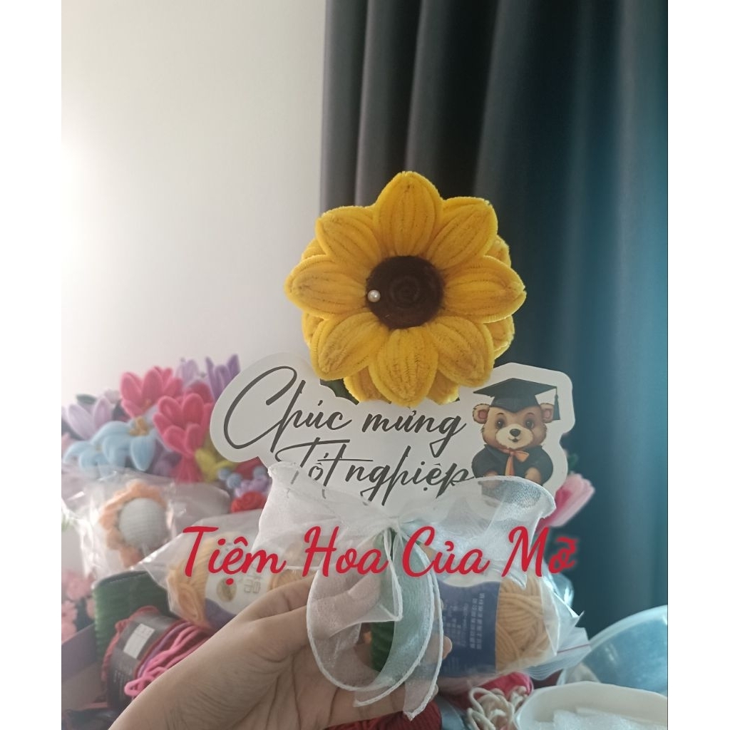 Hoa Hướng Dương Kẽm Nhung Cầm Tay, Hoa Tốt Nghiệp Kẽm Nhung