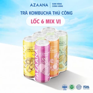 Lốc 6 lon trà Azaana KOMBUCHA mix vị (330ml/lon) Nước Trà lên men tự nhiên