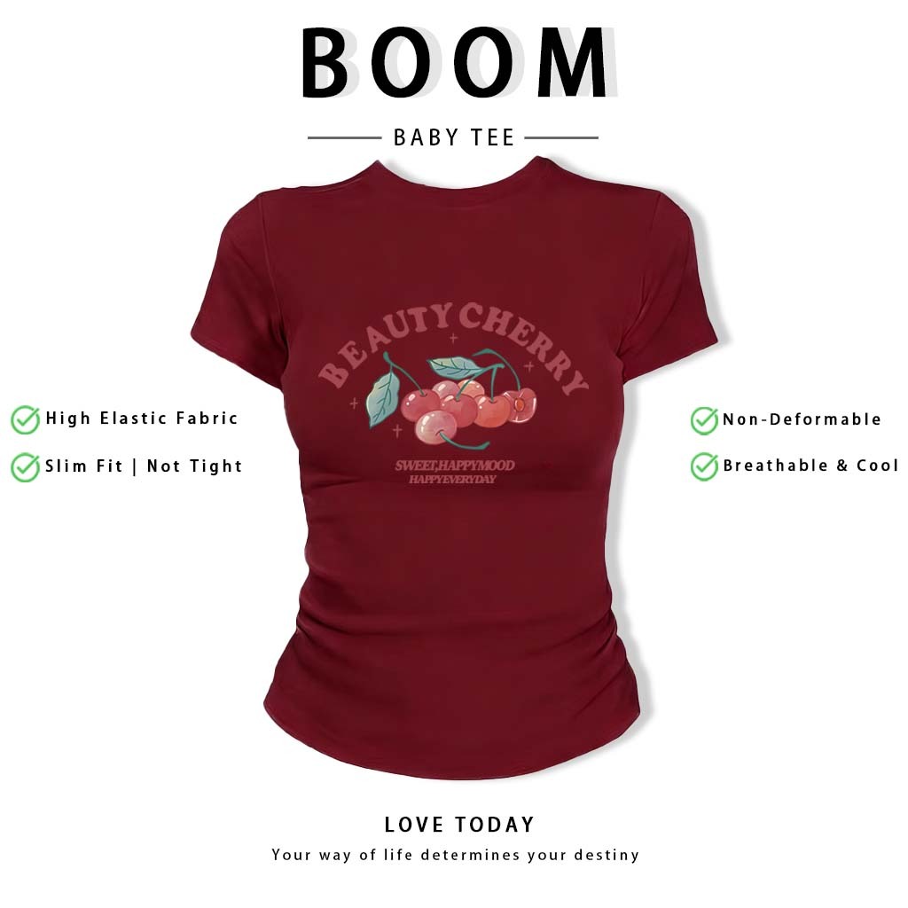 BOOM Áo Baby Tee Nữ Cotton Ôm Body-Áo Thun Ngắn Tay Y2K In Hình PhongCách Mùa Hè, Cổ Tròn Hàng Đầucách hàn quốc phong#67