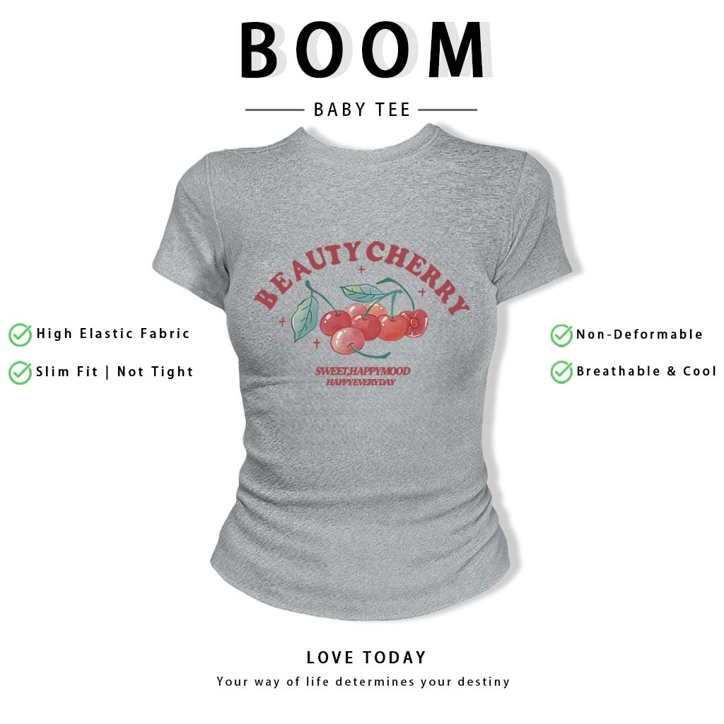 BOOM Áo Baby Tee Nữ Cotton Ôm Body-Áo Thun Ngắn Tay Y2K In Hình PhongCách Mùa Hè, Cổ Tròn Hàng Đầucách hàn quốc phong#67