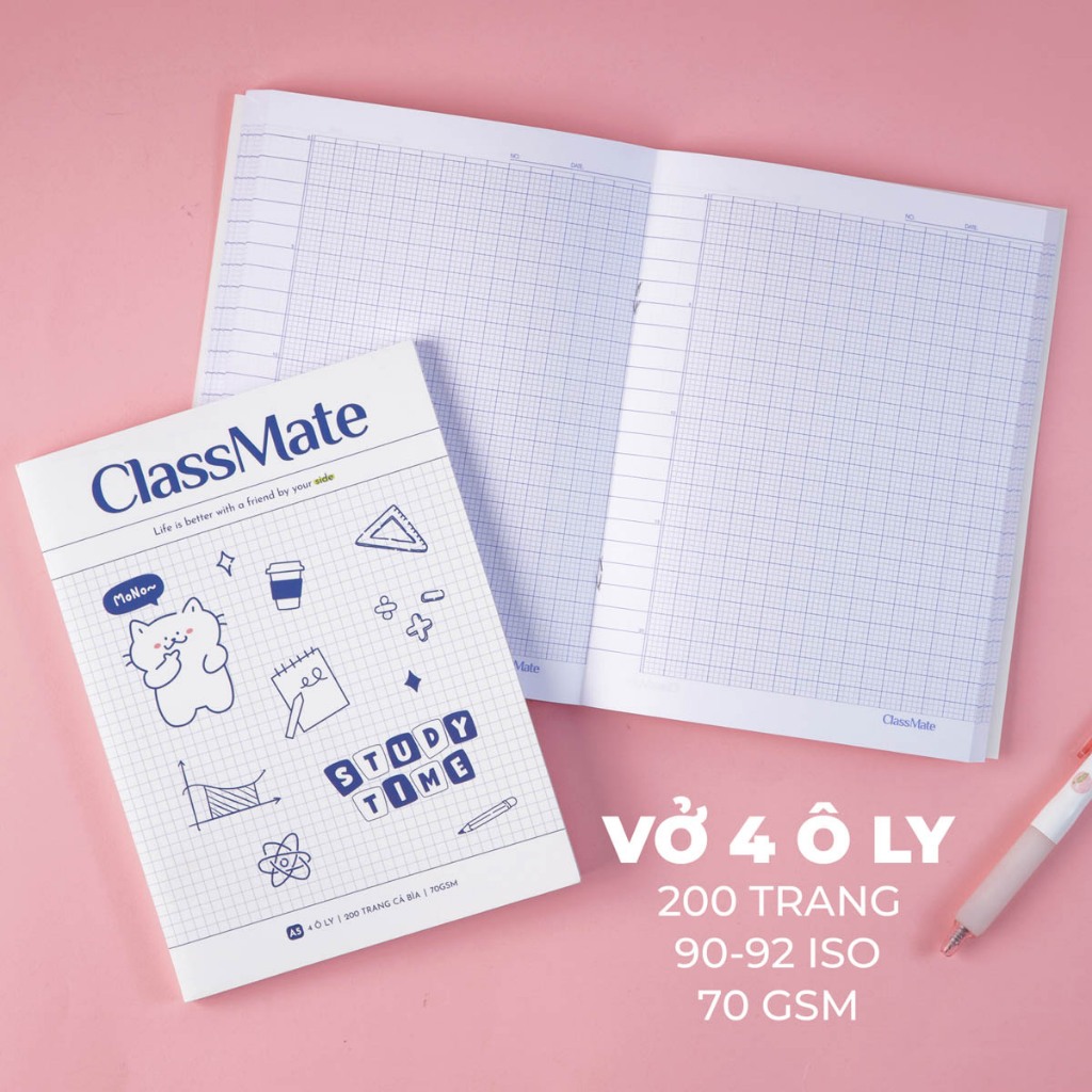 Tập Học Sinh Miền Nam A5 Classmate Vở 4 ÔLy 70gsm 200 Trang Vở 4 ÔLi 2x2mm Vở Học Sinh Cấp 1 Tập Viết Ghi Bài NA5-20-023