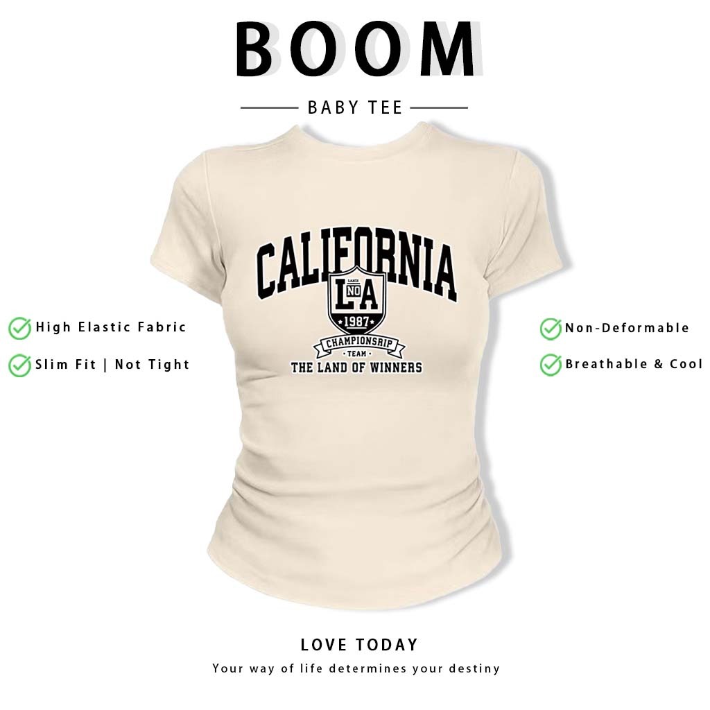 BOOM Áo Baby Tee Nữ Cotton Ôm Body-Áo Thun Ngắn Tay Y2K In Hình PhongCách Mùa Hè, Cổ Tròn Hàng Đầucách hàn quốc phong#69