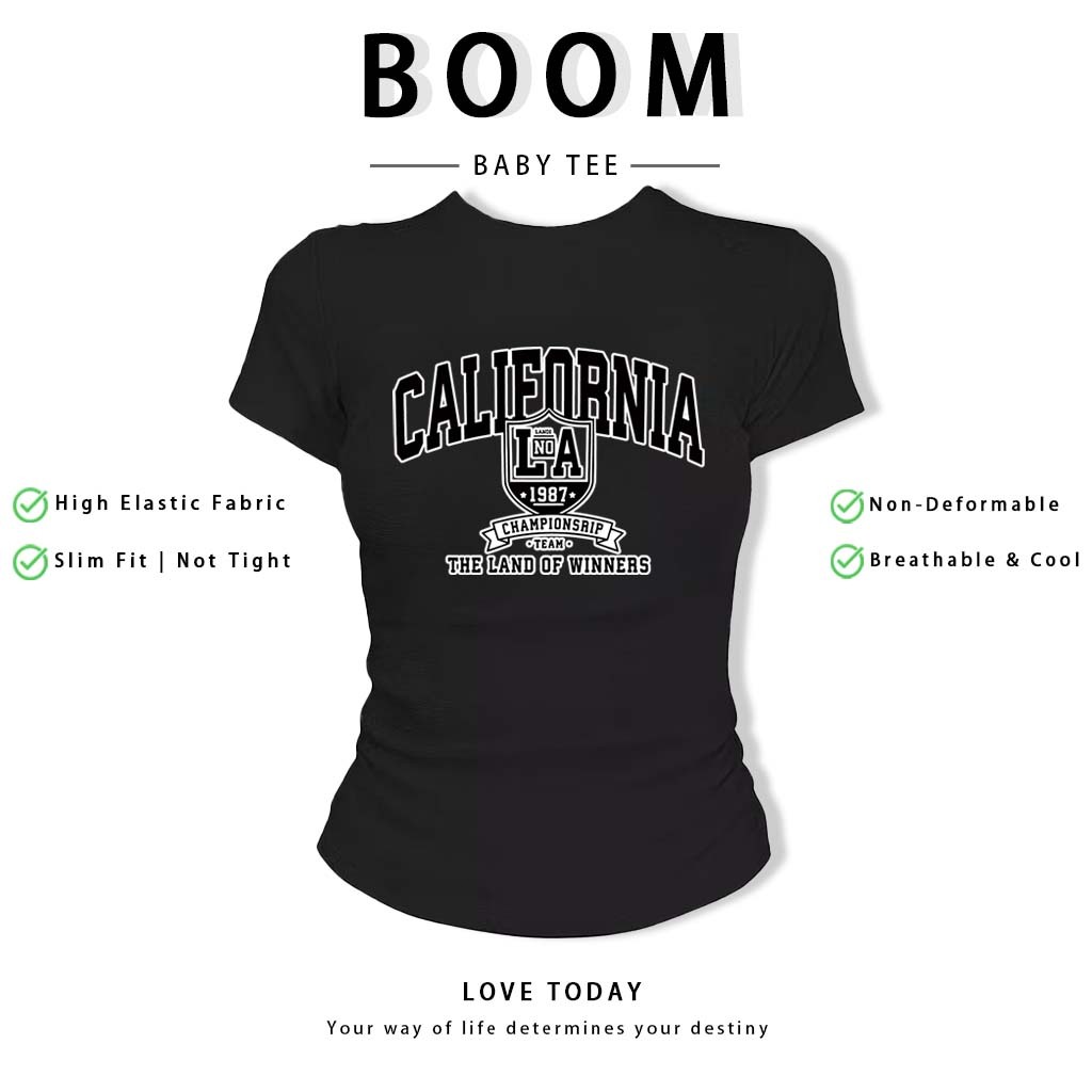 BOOM Áo Baby Tee Nữ Cotton Ôm Body-Áo Thun Ngắn Tay Y2K In Hình PhongCách Mùa Hè, Cổ Tròn Hàng Đầucách hàn quốc phong#69