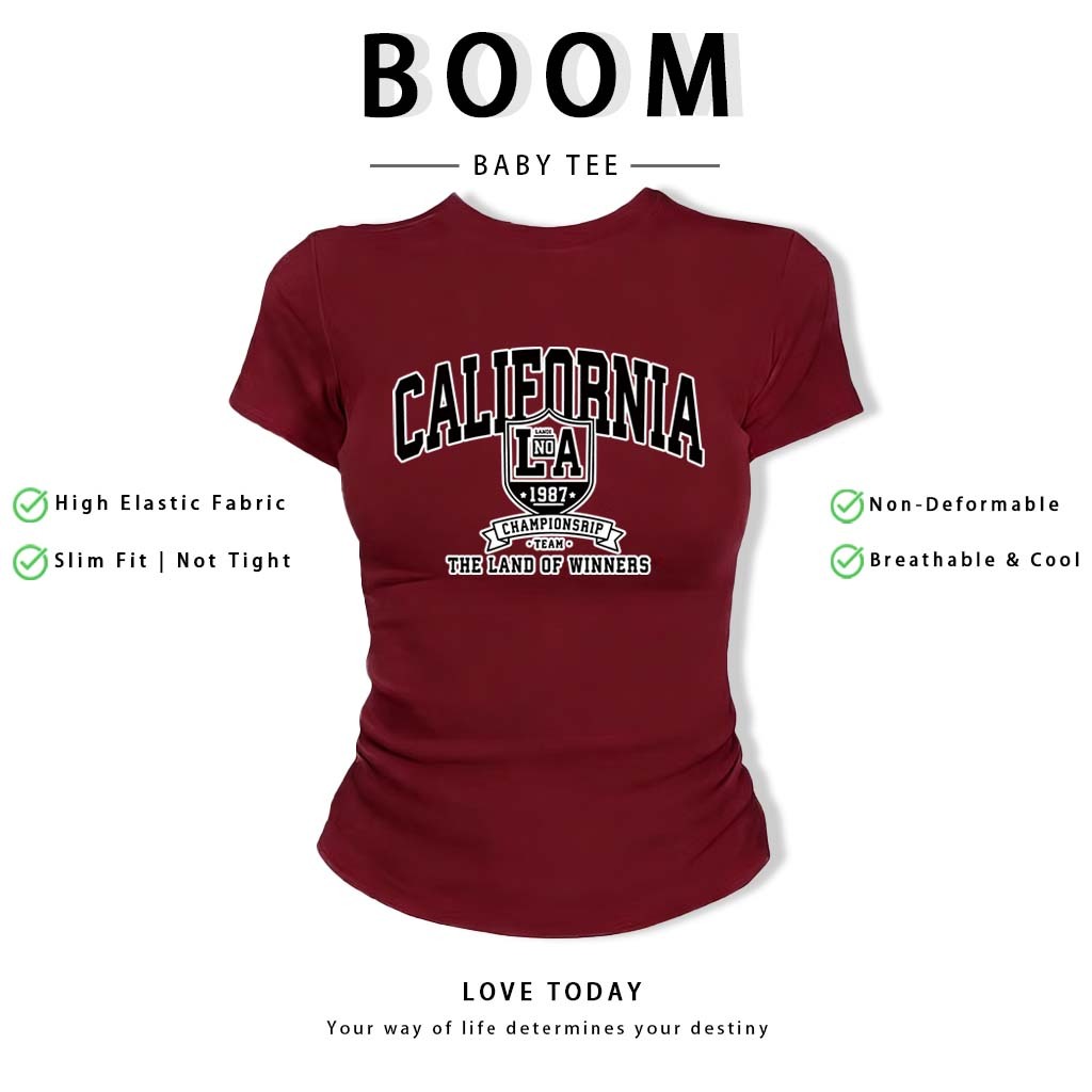 BOOM Áo Baby Tee Nữ Cotton Ôm Body-Áo Thun Ngắn Tay Y2K In Hình PhongCách Mùa Hè, Cổ Tròn Hàng Đầucách hàn quốc phong#69